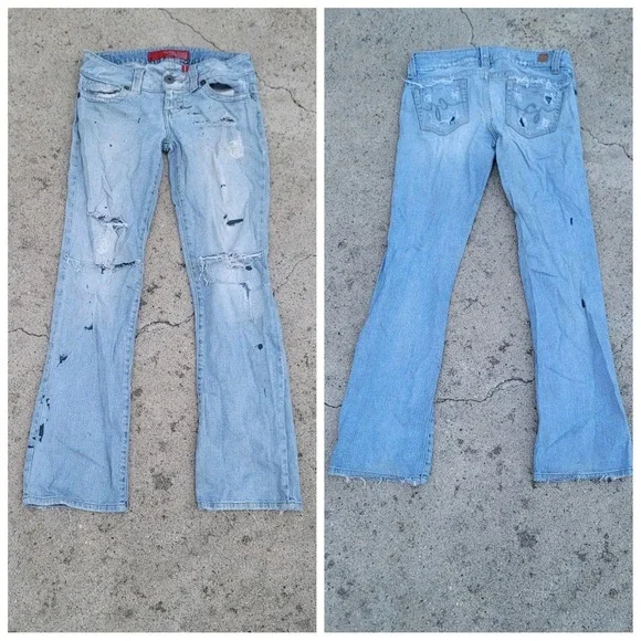 GUESS Jeans Daredevil Bootcut Distressed Reworked Denim Jeans - Picture 1 of 10